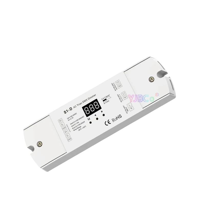 Skydance S1-D 2 channel Triac DMX LED Dimmer,2CH Phase-cut RDM Silicon DMX 512 Controller Digital display AC100V- 240V 240W