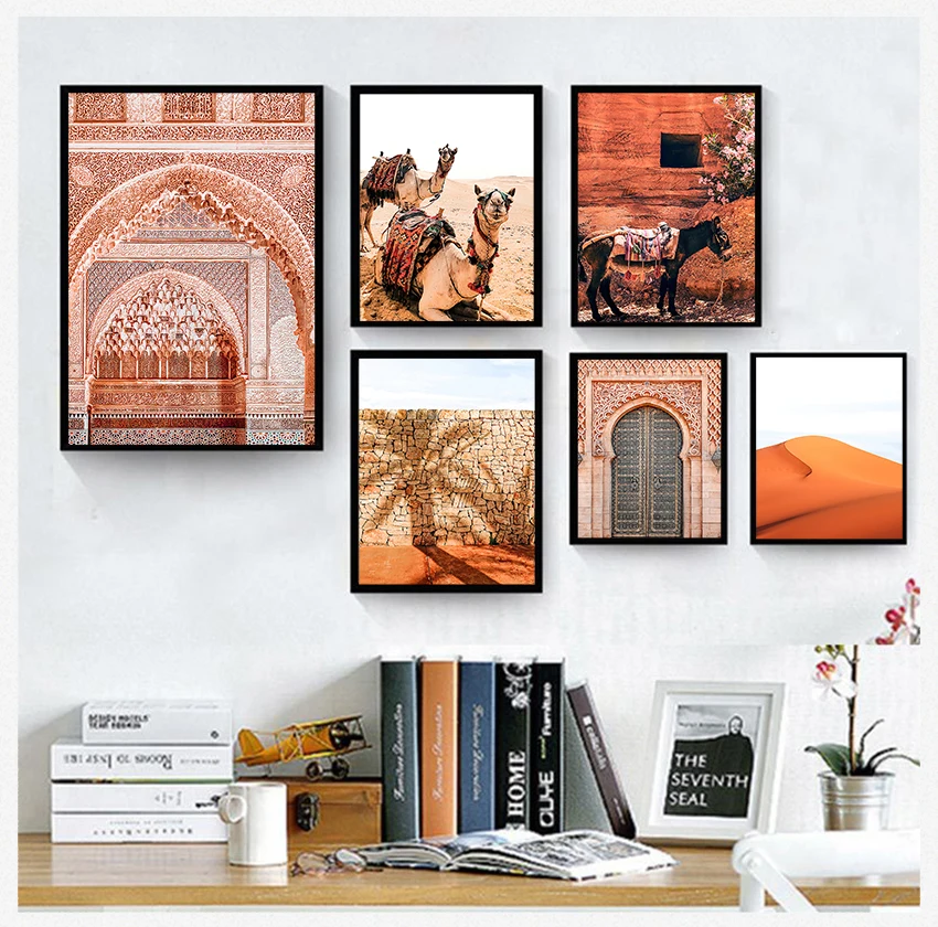 Poster Camel Canvas Print Painting Wall Picture Living Room Moroccan Decor Boho Landscape Wall Art Desert Travel Print Marrakech