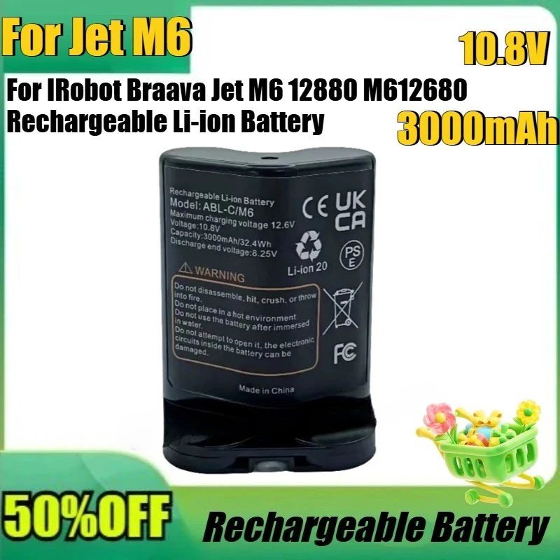 

For IRobot Braava Jet M6 10.8V 3000mAh 12880 M612680 Rechargeable Li-ion Battery Pack Robot Mop Model ABL-C/M6
