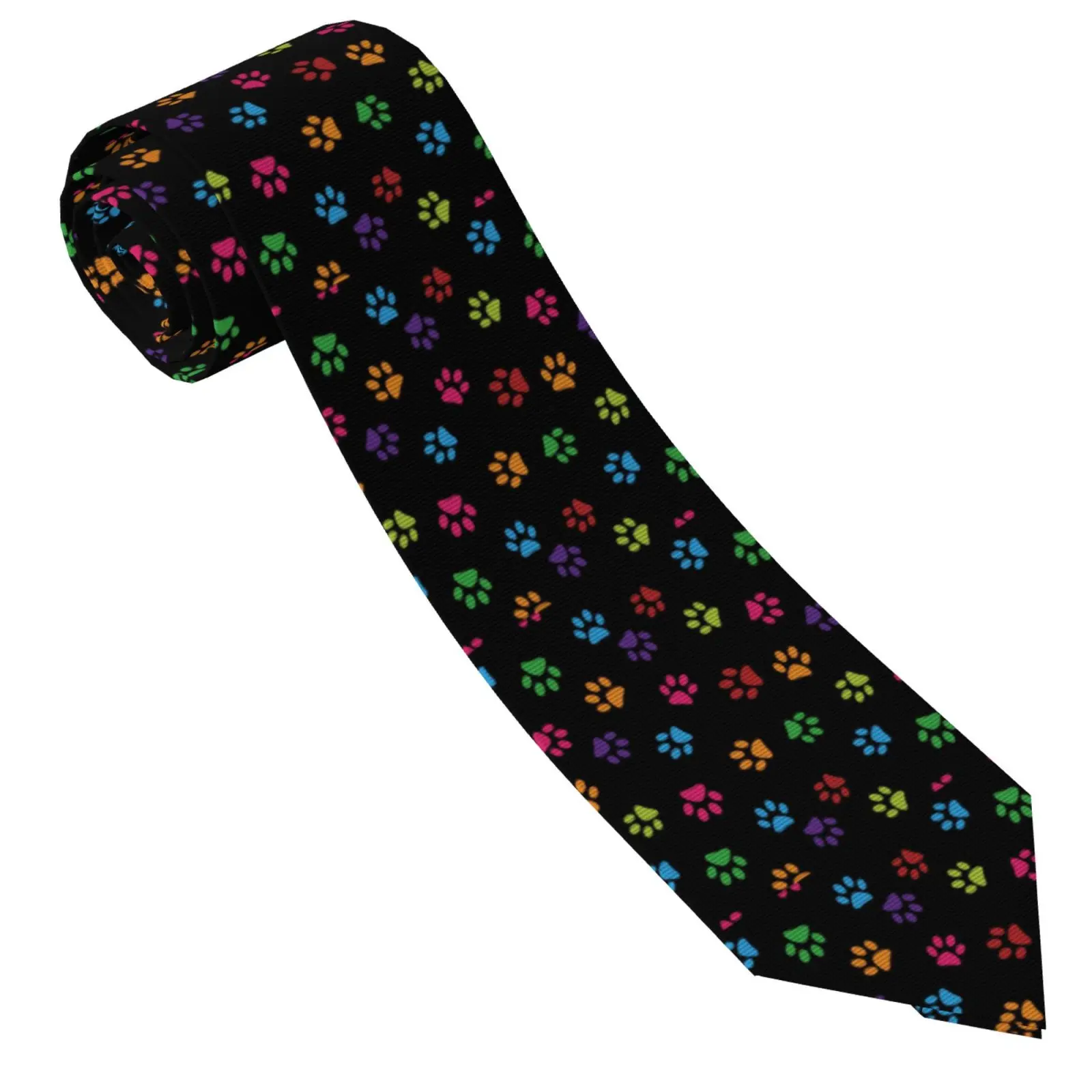 Black Background Colorful Paw Print Necktie Men Cute Pet Pattern Tie Business Party Suit Accessory