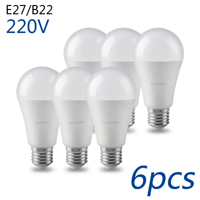 

6pcs Energy Saving LED Bulb Lamps AC220V E27 B22 8W 10W 12W 15W 18W 24W Cold Warm White Lampada Bombilla Living Room Home 220V