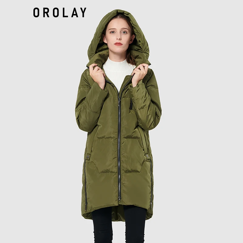 

Orolay Down Jacket Women Hood Winter Casual Coat Mid-Length Puffer Jacket