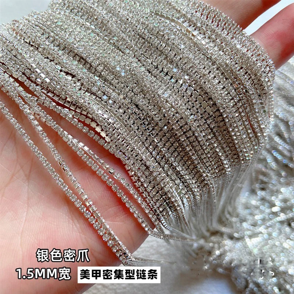 1/0.5m Super Flash Rhinestone Claw Chain Nail Charms SS6/2mm Free Cutting Rhinestone Chain For Nail Art/Shoes/Clothing Decoratio