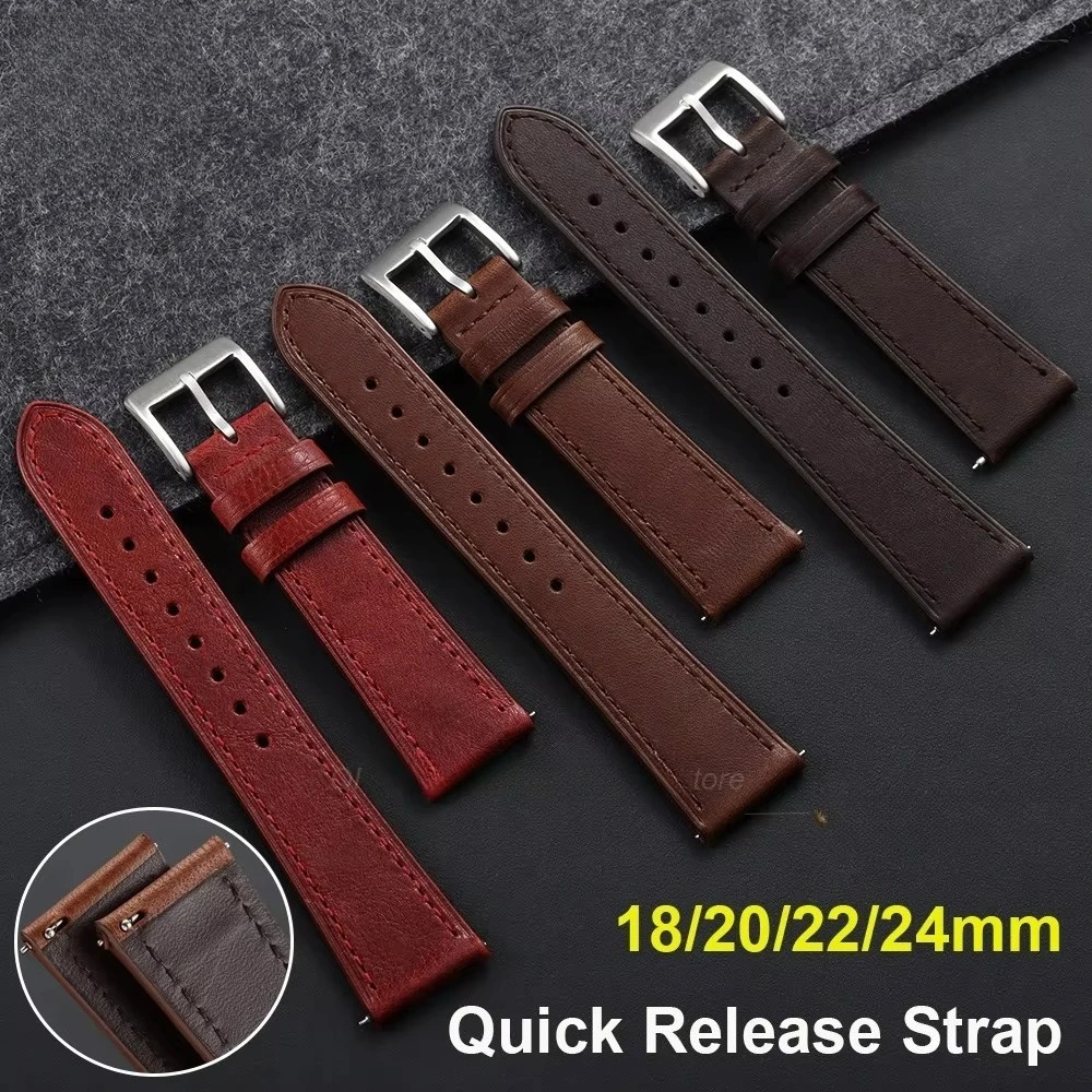 18/20/22/24 mm Uhrenarmbänder aus Kalbsleder, Schnellverschluss, Vintage-Business-Armband, Retro-Metallschnalle, universelles Armband