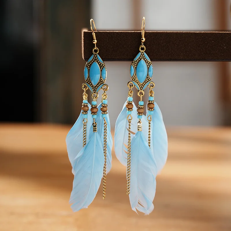 Women's Bohemian Ethnic Feather Dangle Earrings