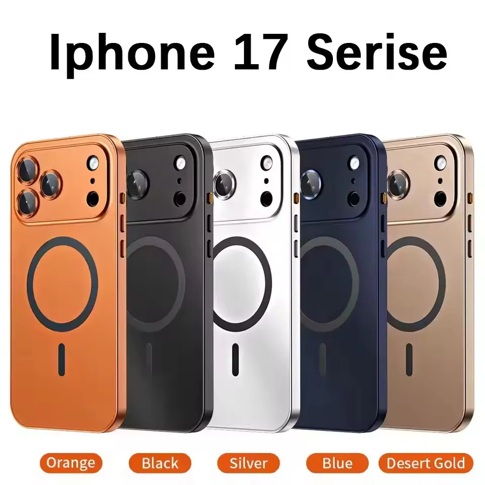 Caixa de telefone de metal para iphone, carregamento sem fio Magsafe, proteção do vidro da lente, geada magnética, iphone 12, 14, 13, 15 Pro Max Plus