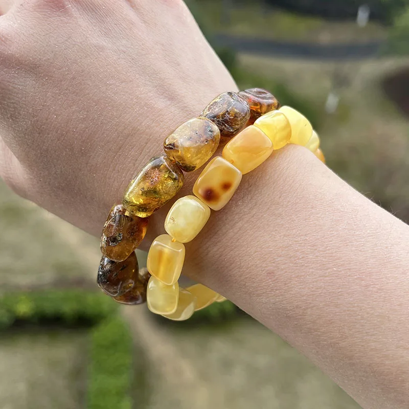 Original Amber Bracelets for Unisex New Genuine Irregular Beads Natural Black Medical Green Healing Jewelry Factory Unique Gift