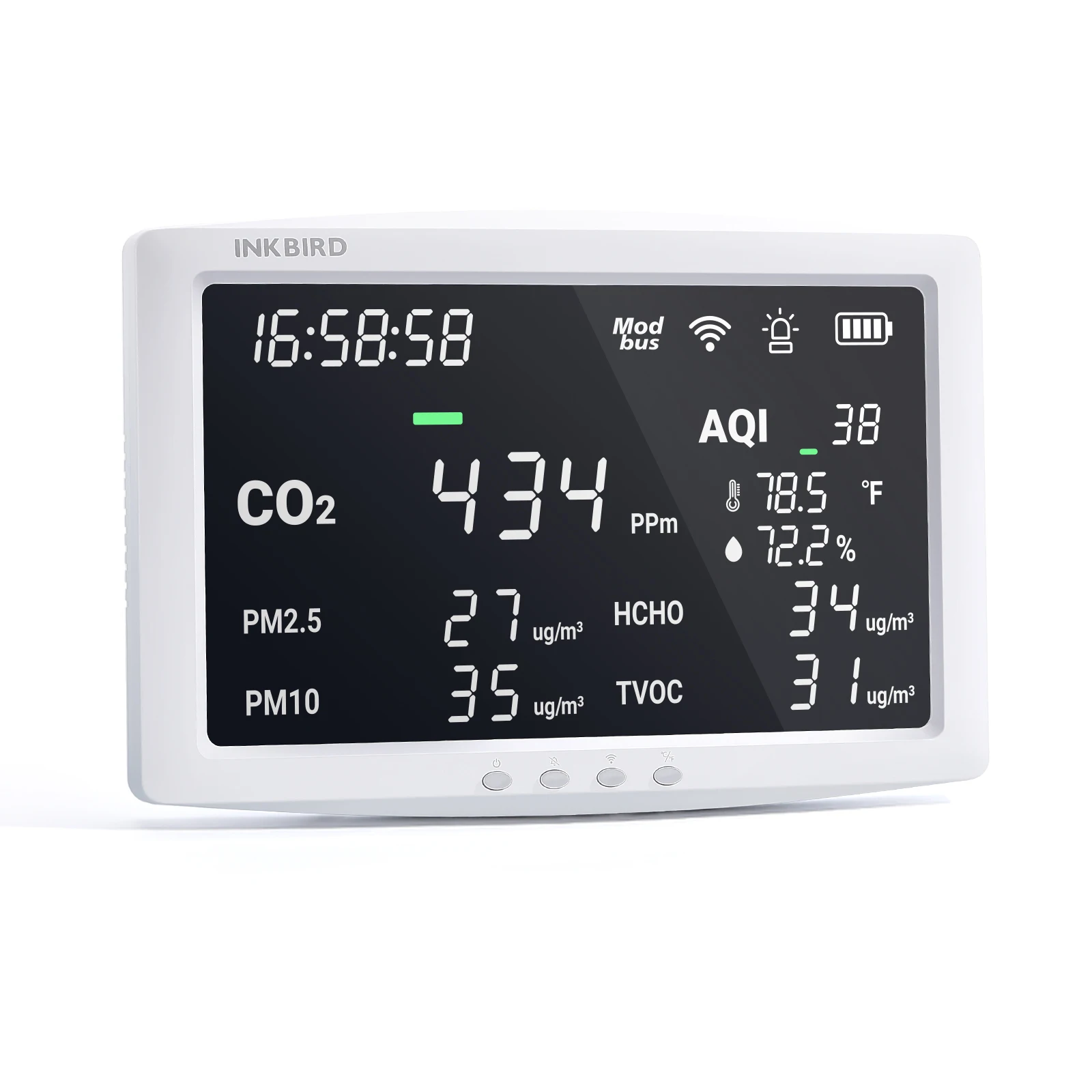 INKBIRD WiFI IAQM-128W 8-In-1 Air Quality for CO2, PM2.5, PM10, TVOC, HCHO, AQI, temperature, humidity