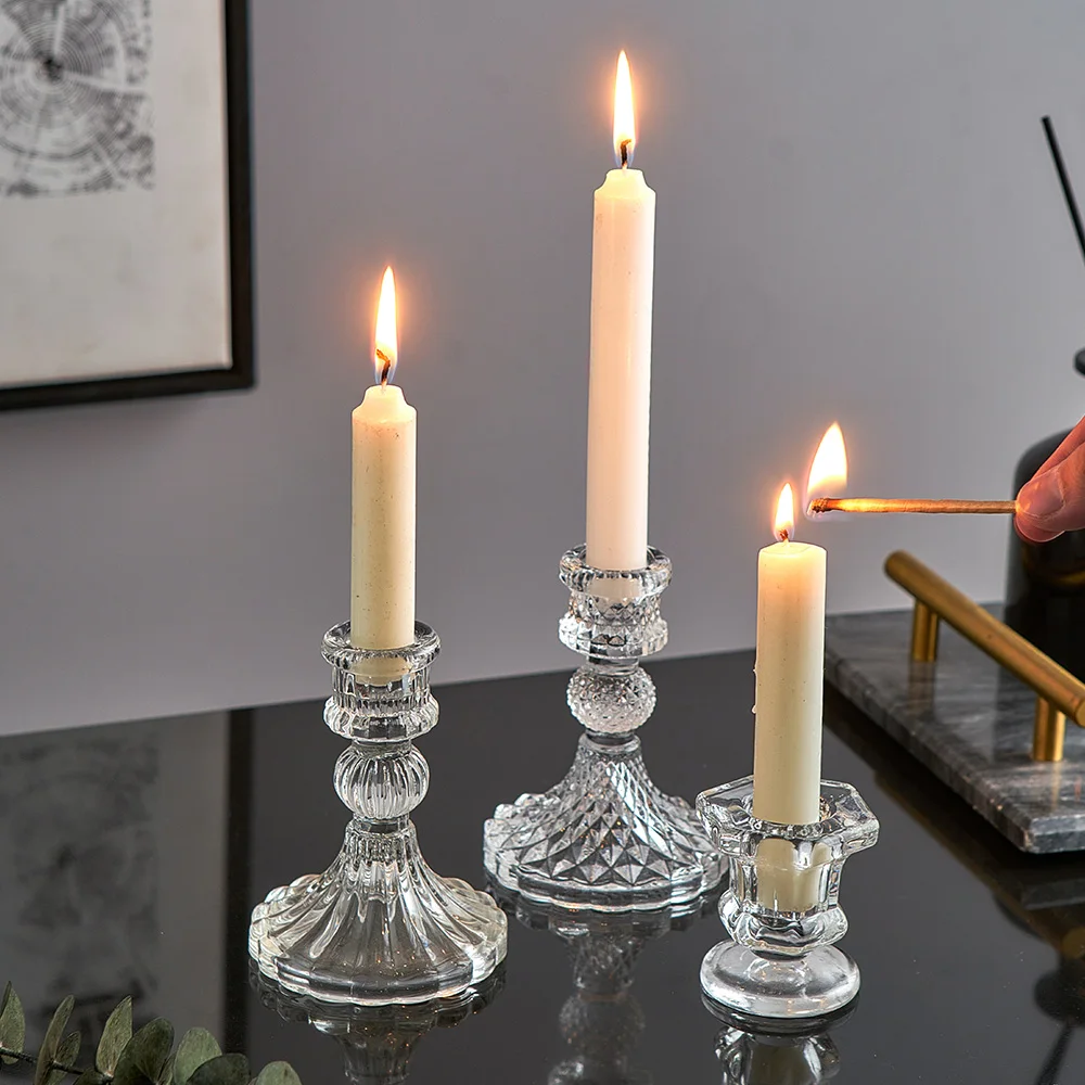 Novelty Glass Candles Holder Nordic Decor Candlestick Romantic Candle Stand Desk Accessories Wedding Centerpieces Ornament Gifts