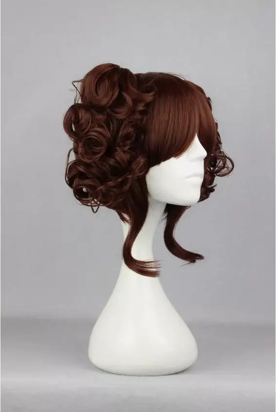 Wig Cosplay pesta, rambut palsu penuh sintetis 35cm/13.8 "Lolita coklat lucu