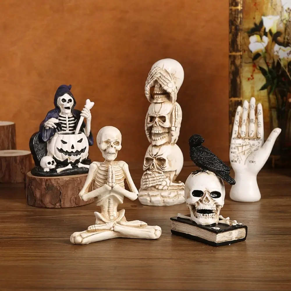 

Gothic Halloween Skull Decoration Realistic Scary Mini Skeleton Figurines Funny Resin Artificial Skull Model
