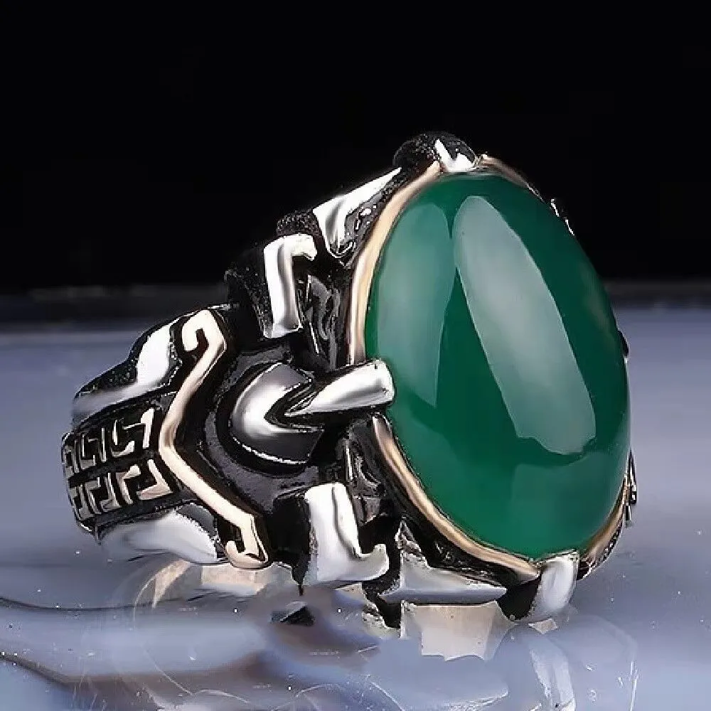 

New Inlaid Emerald Men's Ring Personality Retro Domineering Personality Ring To Attend The Banquet Party Luxury Jewelry