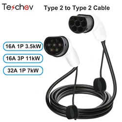 Cable de carga EV 16A/32A 3.5kw/7kW/11kW para vehículo eléctrico, Cable 3M Tipo 2 IEC 62196 EVSE, estación de carga con enchufe hembra a macho