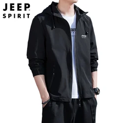 JEEP SPIRIT Spring Autumn Jacket Men Casual Fashion Loose Hooded Versatile Travel Streetwear Top clothes