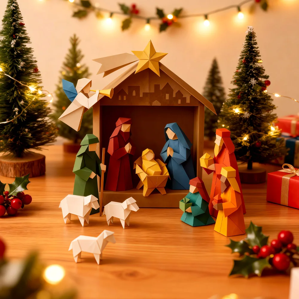 DIY 3D Nativity Scene Paper Craft Kit Christmas Origami Set Holy Family Jesus Mary Joseph Handmade Home Decoration Ornament