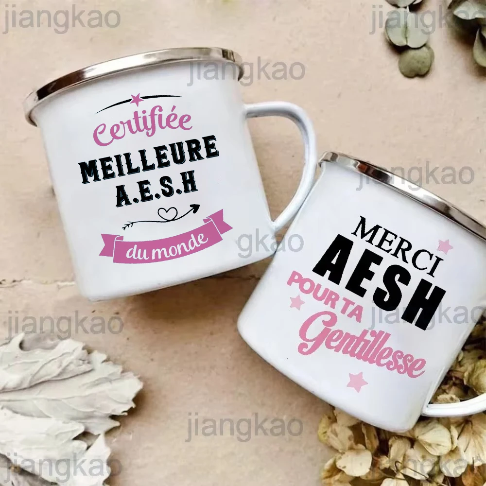 Merci Aesh tasses imprimées tasses à café créatives boissons eau émail tasse école poignée Drinkware meilleurs cadeaux de remerciement de remise des diplômes pour Aesh