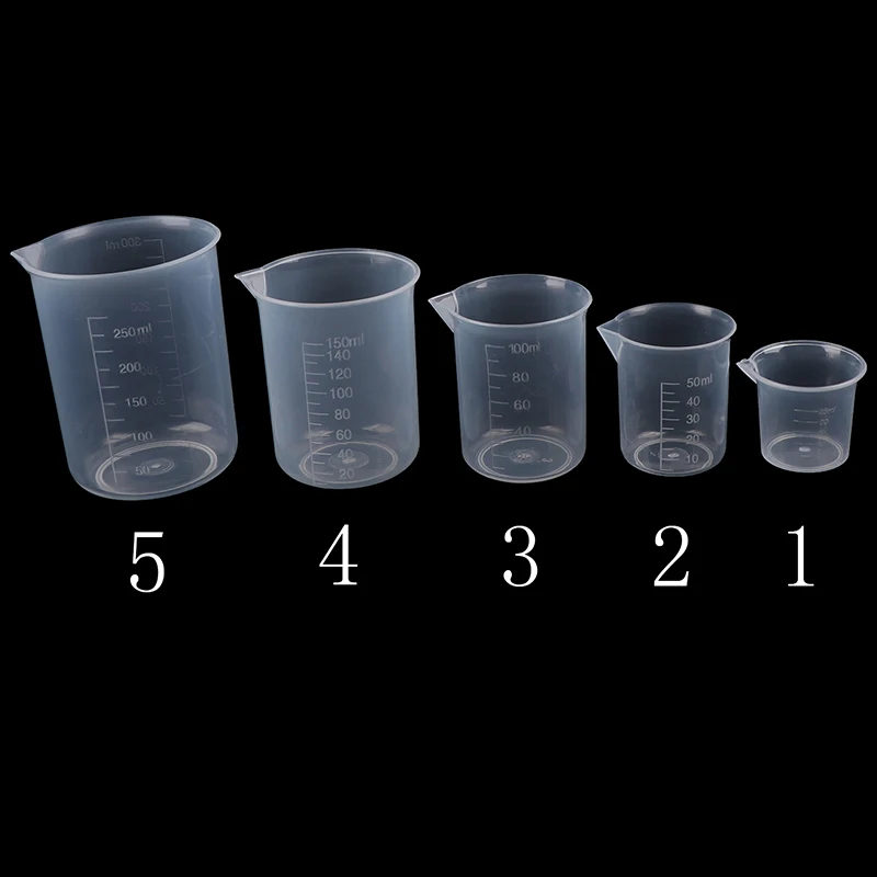 2Pcs 250ml/150ml/100ml/50ml/25ml Transparent Kitchen Laboratory Plastic Volumetric Beaker Measuring Cup