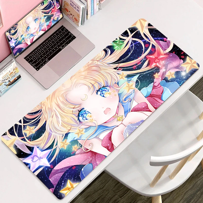 Tapis de souris rose Sailor Moon, grand clavier antidérapant, sous-souris de bureau, ordinateur portable Anime, ordinateur portable Kawaii, polymères de bureau Cartoon, tapis de jeu d'extension