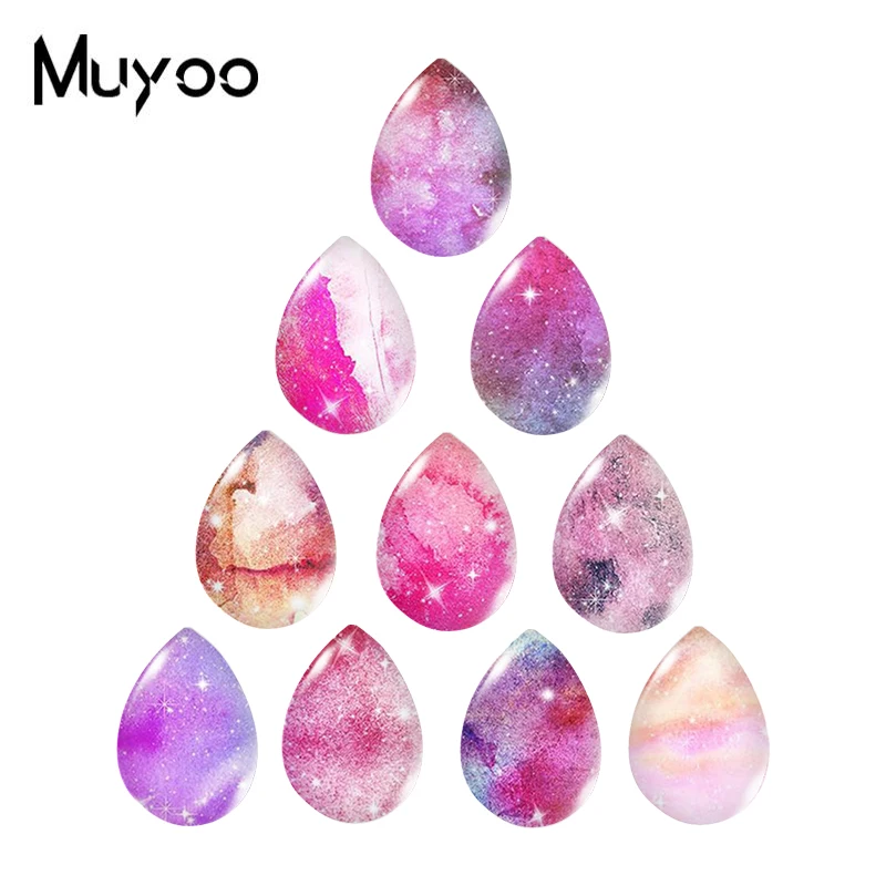 2021 New Pink Galaxy Nebula Tear Drop Glass Dome Photo Jewelry Handmade DIY Accessories