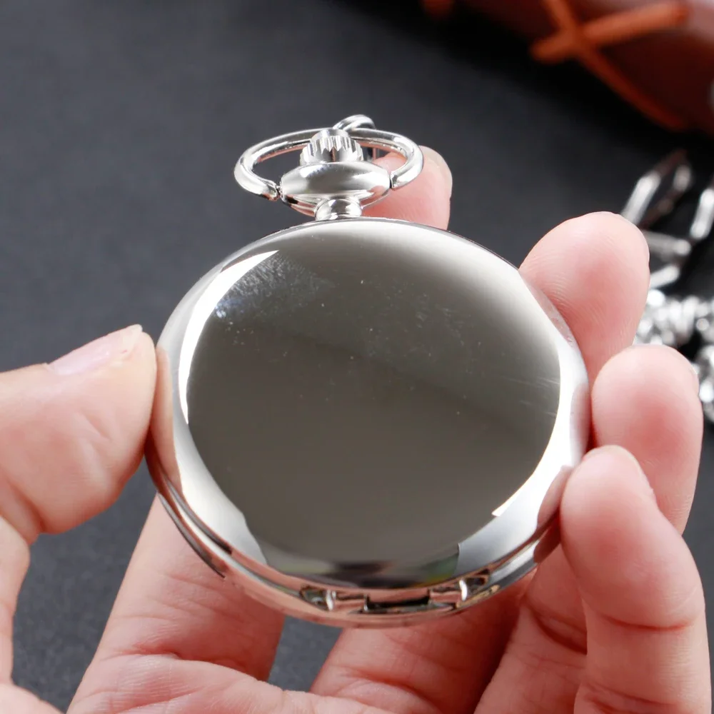 Top Brand Luxury Silver Quartz Pocket Watch Smooth Exquisite Vintage Chain Necklace Men's Women Gift CF1207