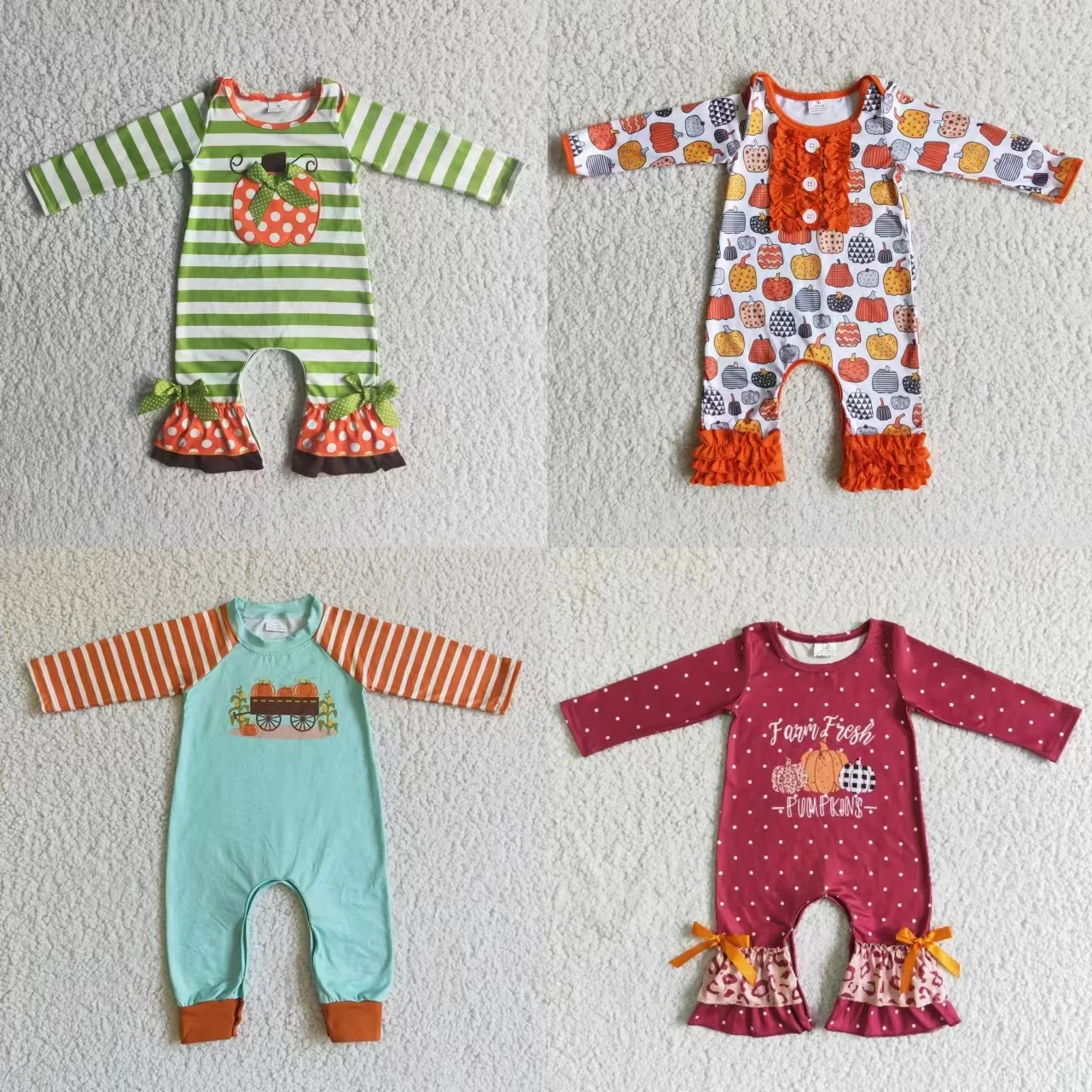 Wholesale Toddler Pumpkin Clothing Baby Girl Newborn Snap Button Thanksgiving Long Sleeves Jumpsuit Kid Children Fall Romper