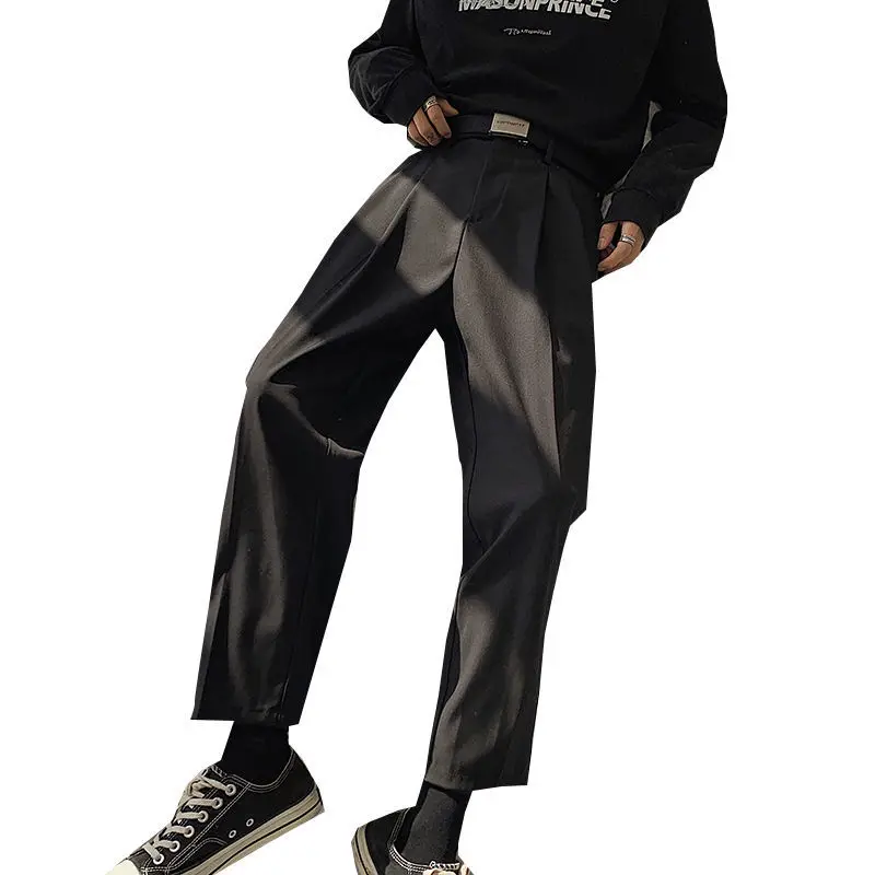 Summer New Black Button Zipper Straight Pants 2023 Man Korean Style Elastic Waist Fashion Loose Casual Street Wide Leg Trousers