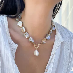 Vintage Irregular Imitation Pearl Pendant String Necklace 2024 Women's Simple Shell Handmade Weaving Girls Beach Jewelry