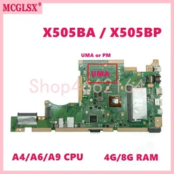 노트북 마더보드, Asus X505BP K505B X505B X505B X505BA A580B X505BAB X505BAB 용, X505BP A4 A6 A9 CPU, 4GB 8GB RAM UMA / PM