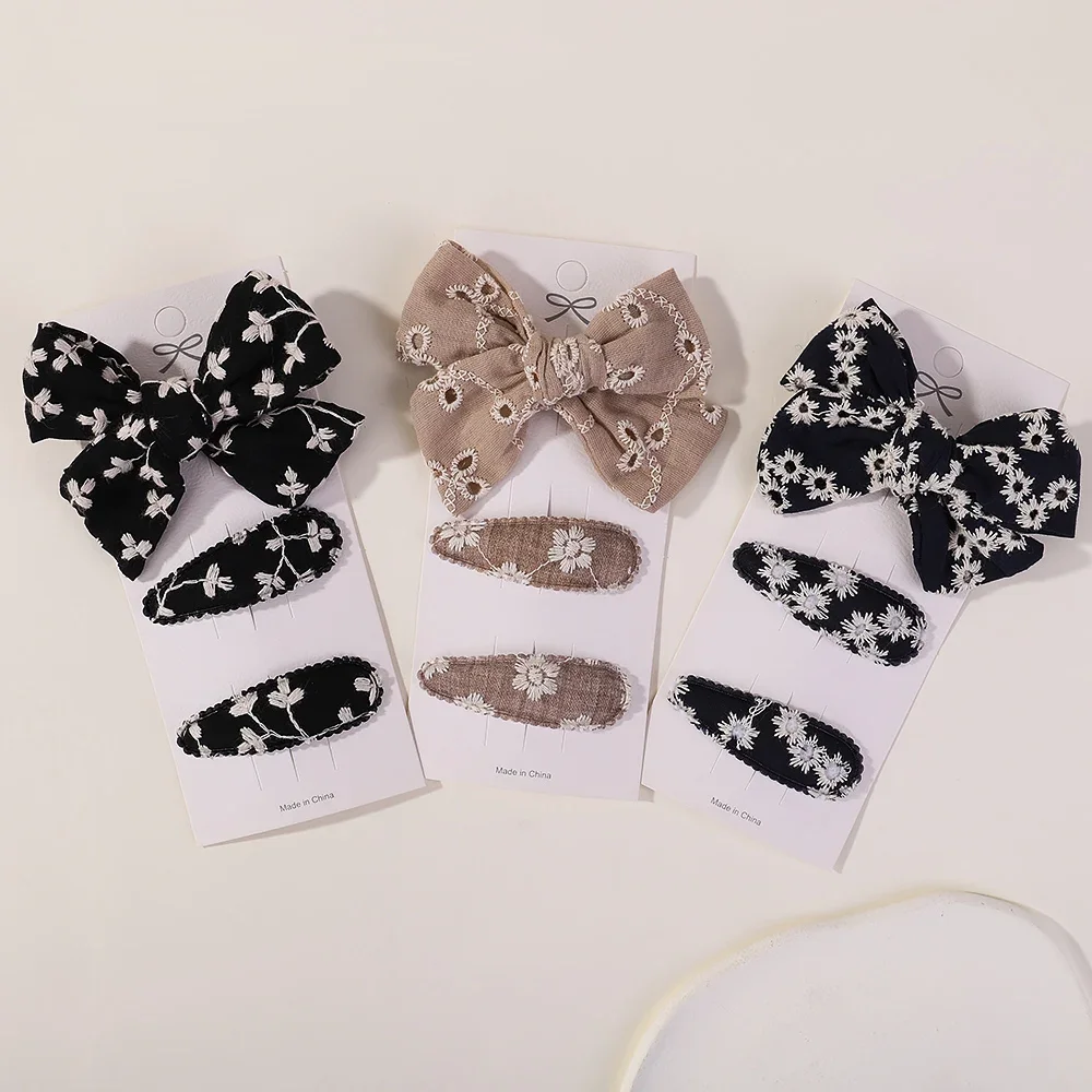 Épingles à cheveux brodées de fleurs pour enfants, barrettes en coton vintage, accessoires pour cheveux de bébé, barrettes géométriques douces pour