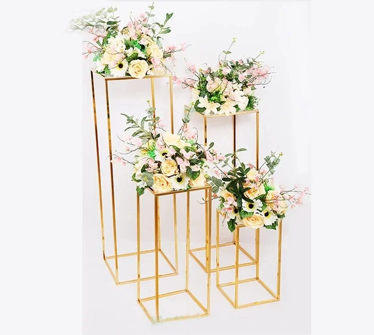 Gold Wedding Decoration Electroplate Iron Geometric Placed Props Road Lead T Station Supplies Rectangle Wedding Plinth