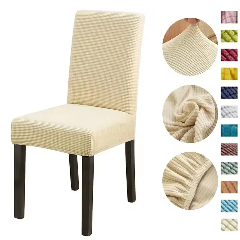 Stretch Dining Chair Covers Feature Textured Checked Jacquard Fabric Parsons Chair Slipcover Thick Chair Protectors