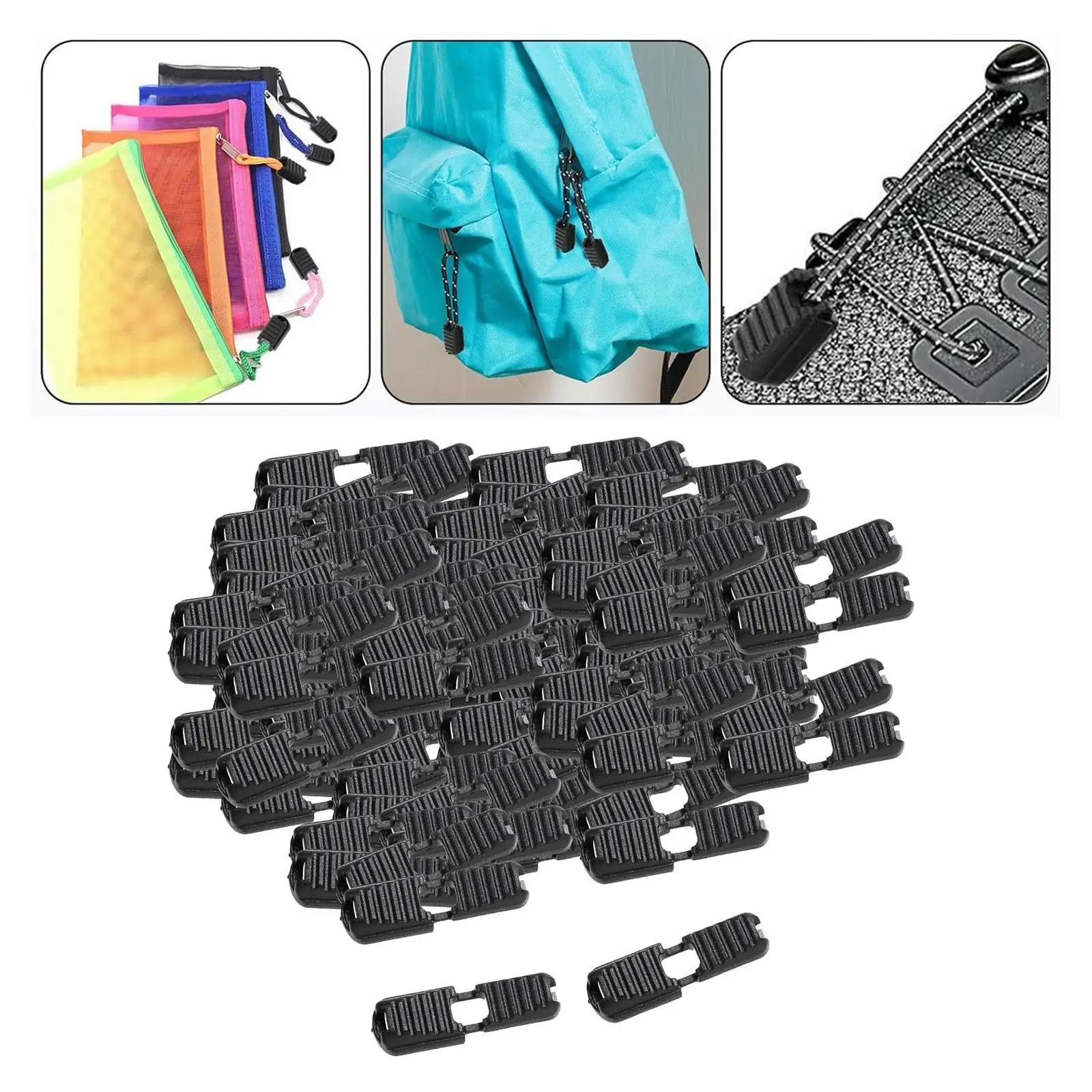 100x Zipper Pull Cord Locks Ends Running Shoe Lace End Clips for DIY Zipper Repairing Parachute Lanyard Paracord Accessories