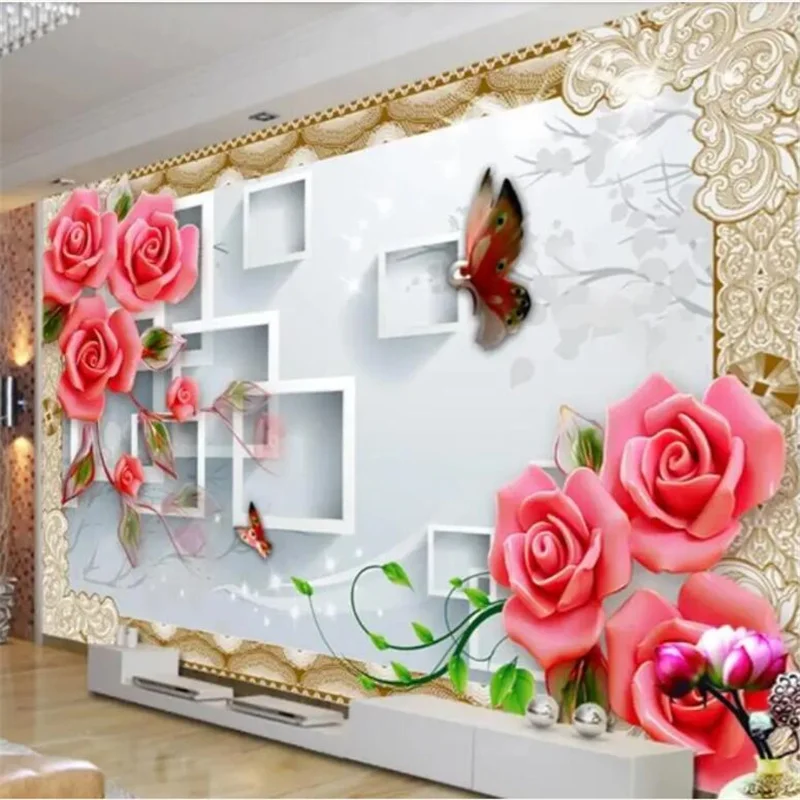 wellyu Custom wallpaper 3d photo mural square jade carving rose background wall обои Relief flower decorative painting wallpaper