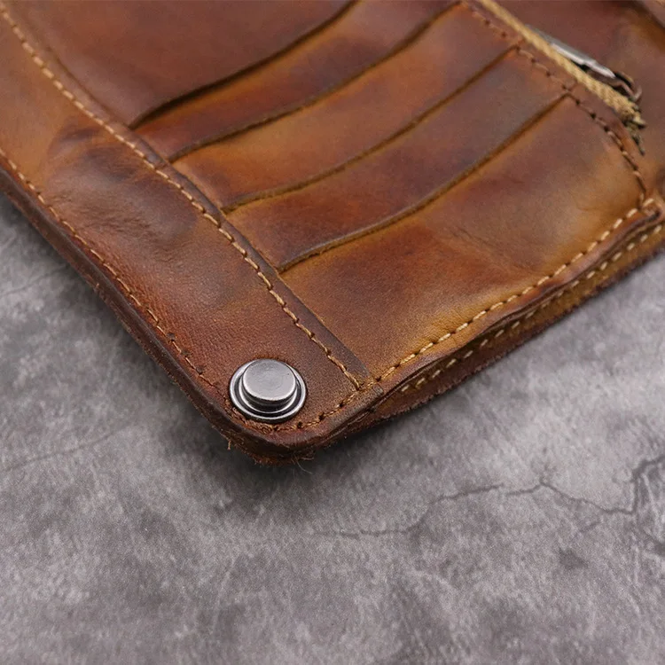 Wrinkle Wallet,Vintage Handmade Cow Leather Card Holder For Men, Leather Bifold Money Clips