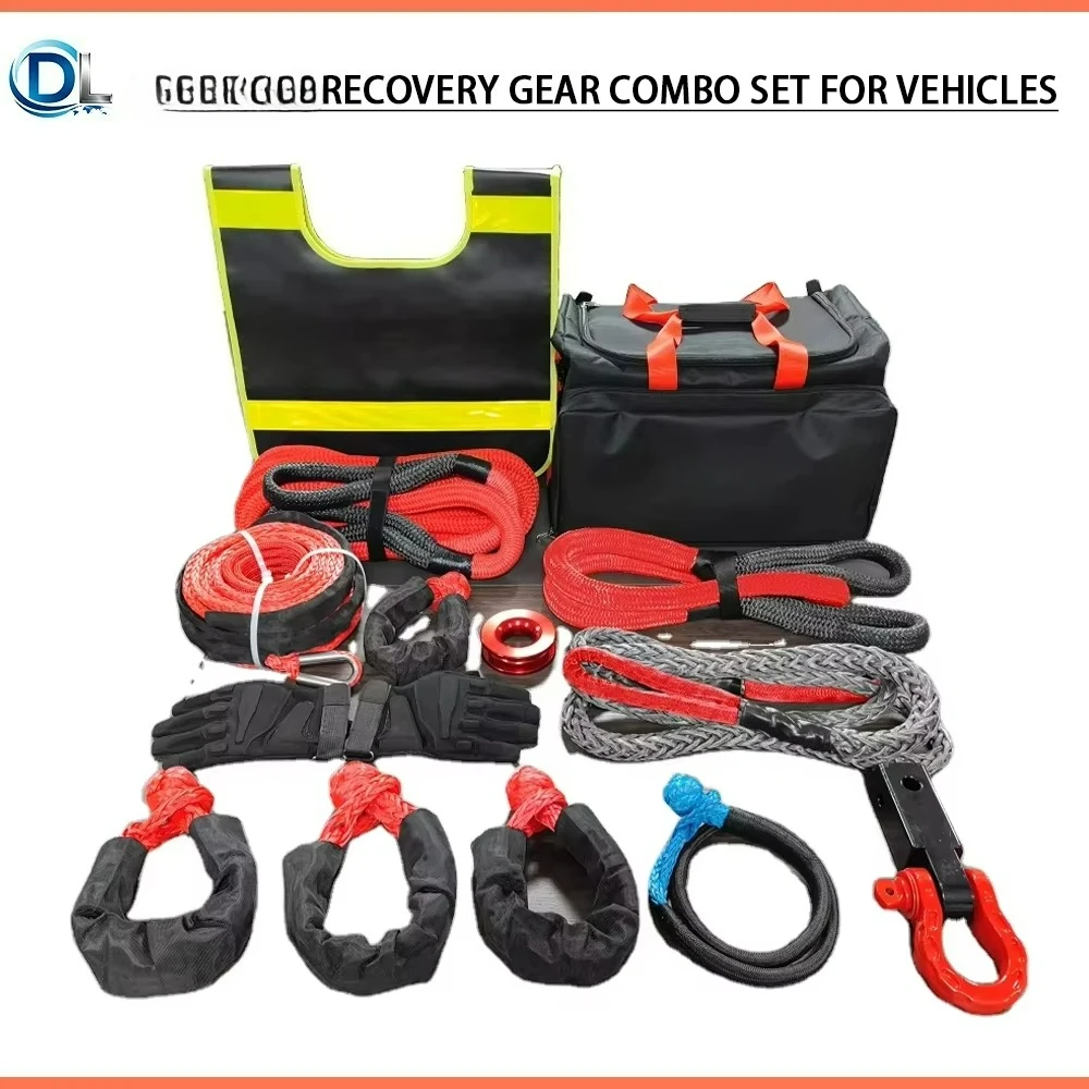 Nylon Recovery Tow Rope Combo Kit 4x4 Emergency Vehicle Traction Belt Rescue Tools for Truck SUV Pickup