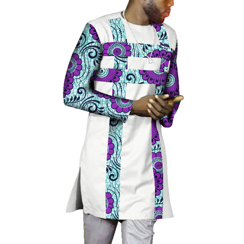African Shirt for Men O-Neck Dashiki Dress Shirt Long Sleeve African Printed Patchwork Shirt Male Causal Party Wedding WYN607