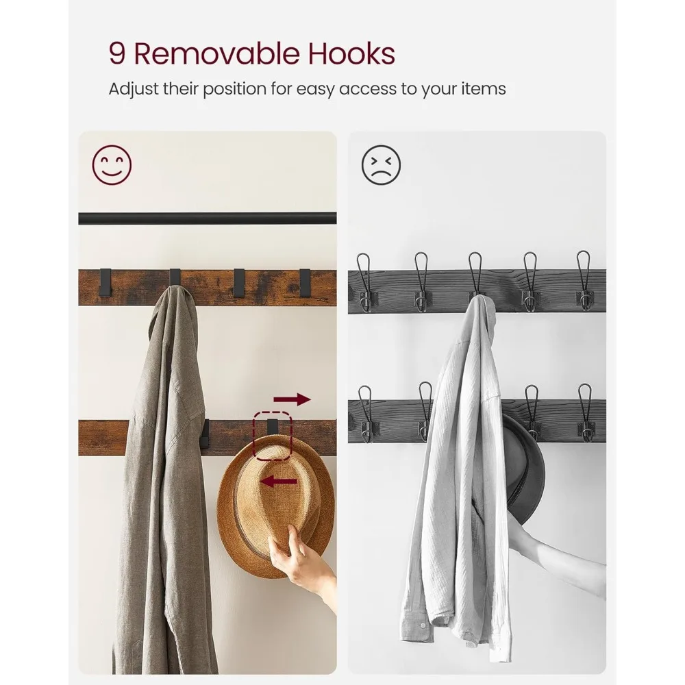 Coat Rack, Hall Tree with Shoe Bench for Entryway, Entryway Bench with Coat Rack, 4-in-1, with 9 Removable Hooks, a Hanging Rod