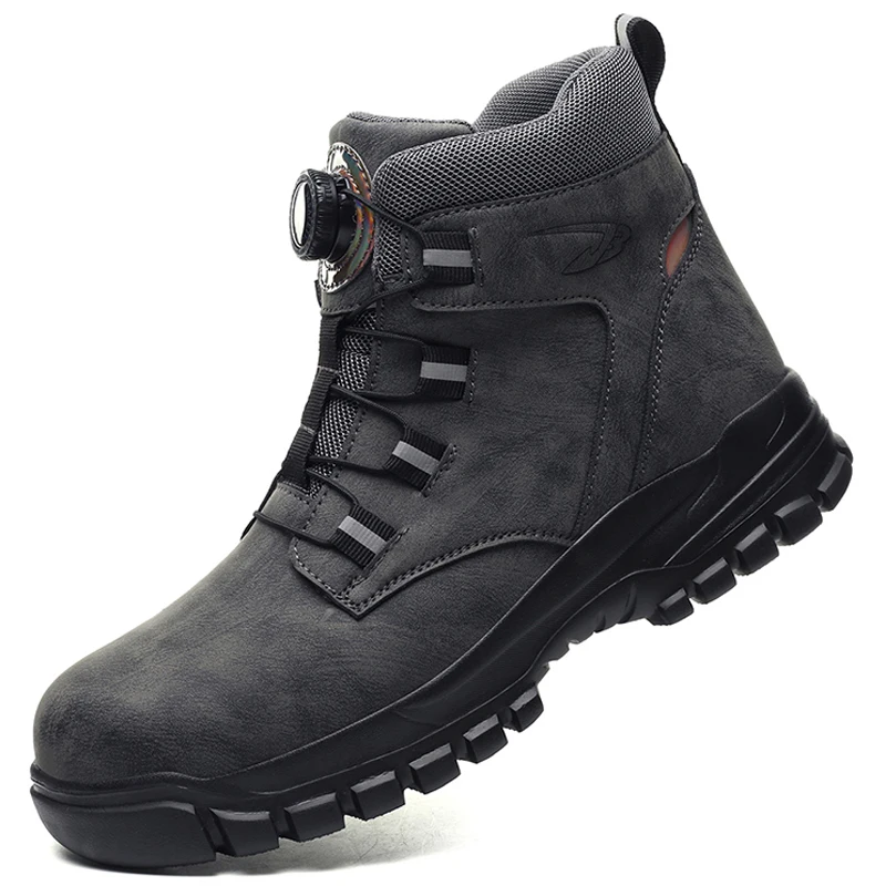 2024 Men's Work Boots Steel Toe Shoes Men Safety Shoes Rotating Buttons Male Boots Puncture-Proof Protective Shoes For Man