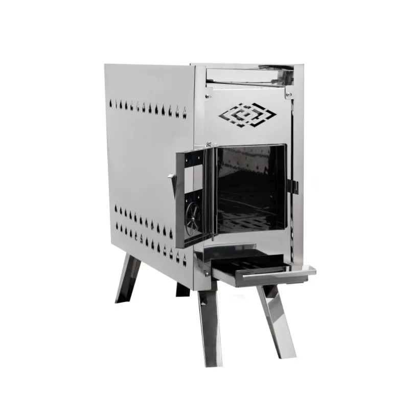

Modern Stainless Steel Wood Stove with Transom Windows Customizable Size Outdoor Camping Indoor Sauna