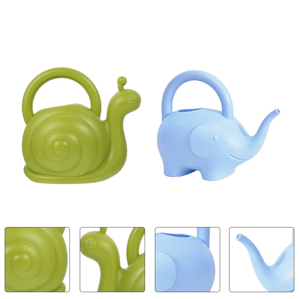 

2 Pcs Watering Can Animal-shape Pot Chic Snail and Elephant Gardening Kettle Outdoor Tool Durable Home Flowers Succulent Metal