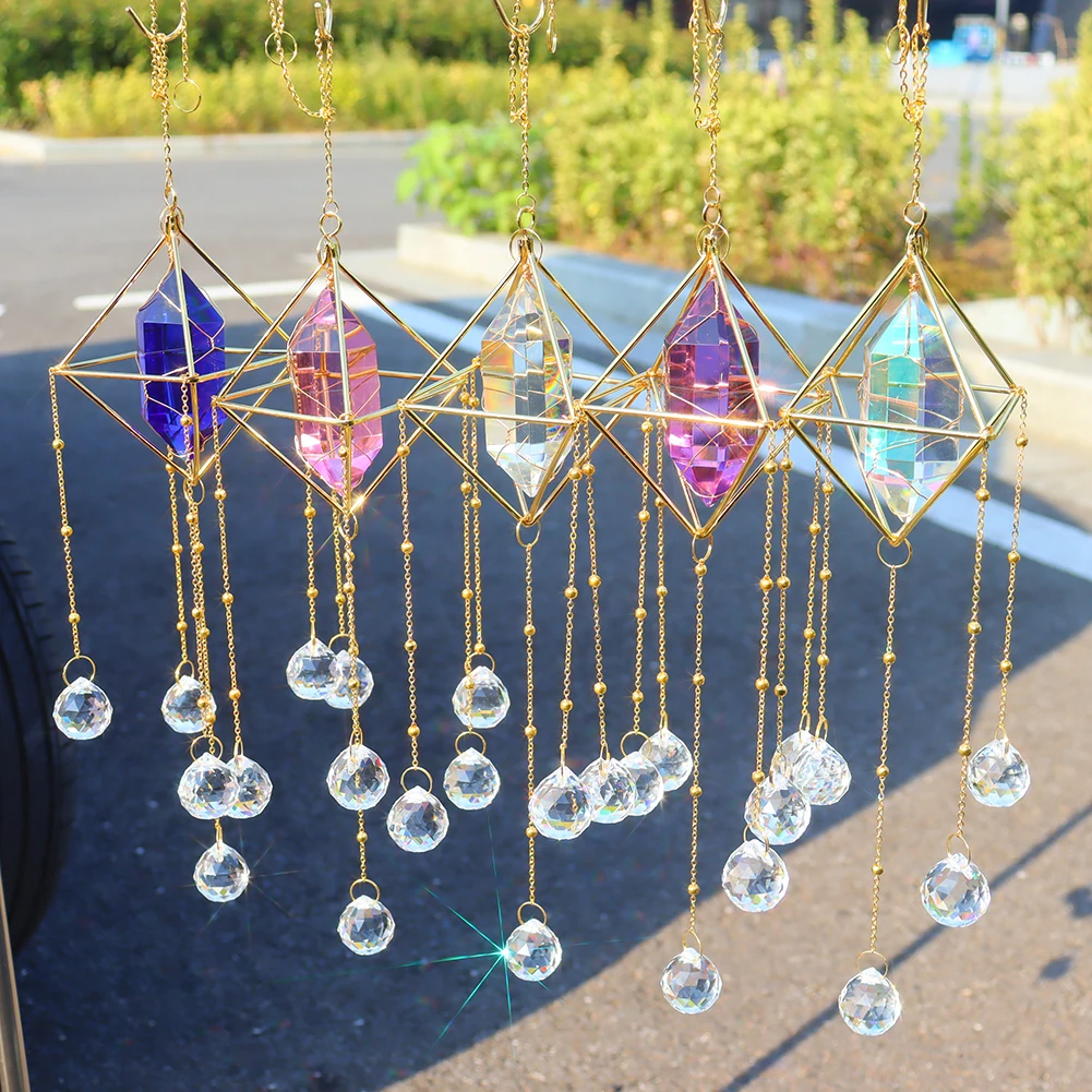 Crystal Windchime Light Pendant Prism Sun Catchers Crystal Ball Rainbow Maker Metal Chandelier Windbell Hanging Ornament Garden