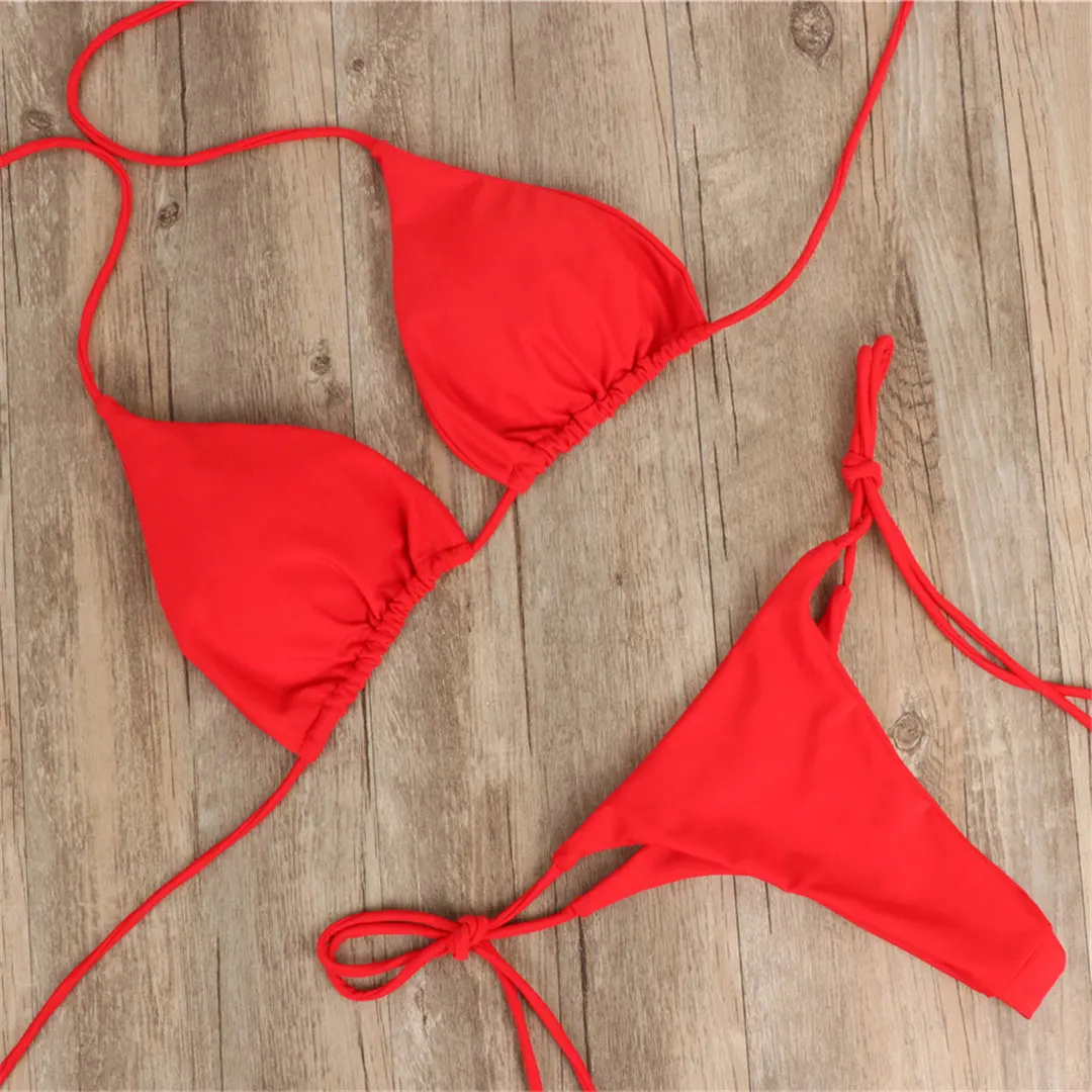 Neuer sexy gepolsterter Neckholder-Bikini Damen-Badeanzug zweiteiliger Bikini-Set mit Tanga-Badehose Badeanzug für Damen V2478B – Detail 36