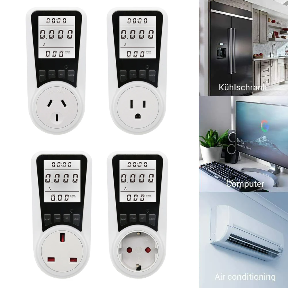 

EU/US/AU/UK Plug Power Meter Wattmeter Socket Energy Meter Electricity Cost Diagram Measuring Socket Analyzer