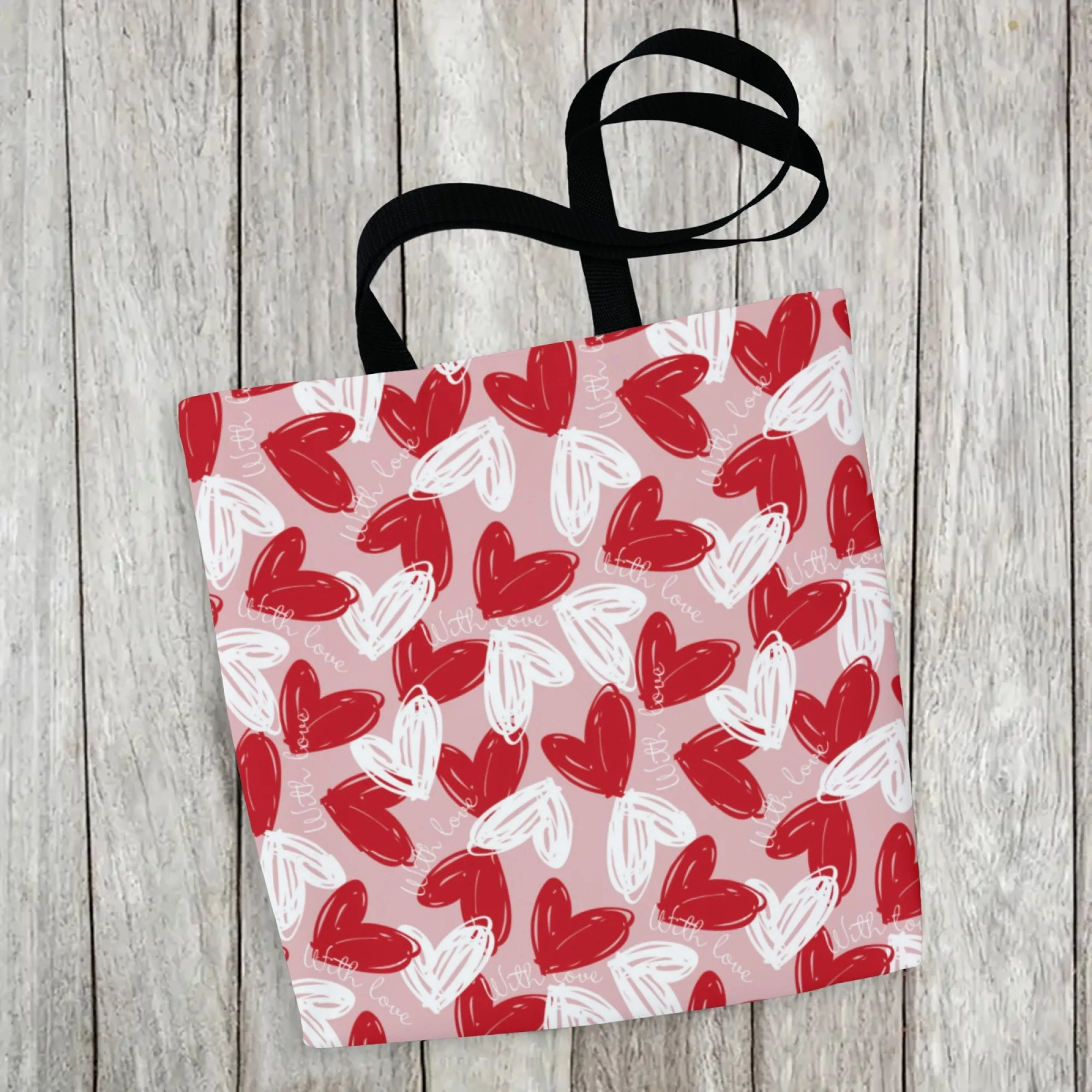 حقيبة يد قماشية رومانسية على طراز عيد الحب بتصميم قلب وردي حقيبة تسوق قابلة لإعادة الاستخدام للنساء مناسبة للتنقل اليومي