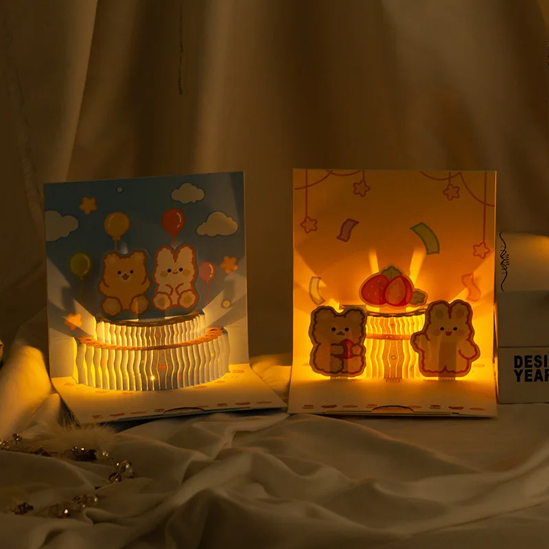 3D Pop Up Light Music Geburtstagskarte Niedliche Bärenkuchen Grußkarten Alles Gute zum Geburtstag Party Überraschung Segenskarte Geschenke – Detail 3