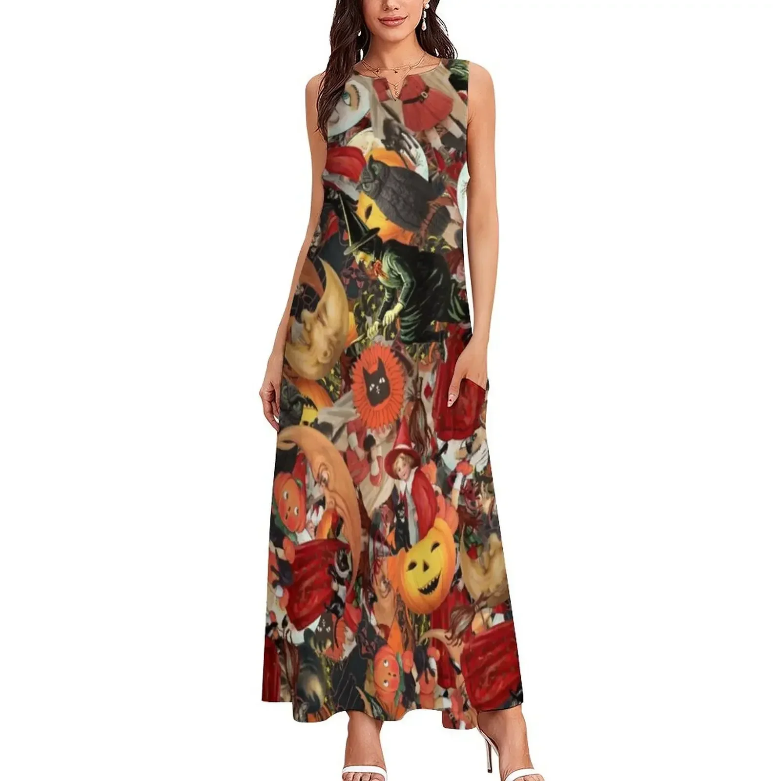Vintage Halloween Collage Long Dress clothes for women summer dress daily Evening gown prom dress 2025