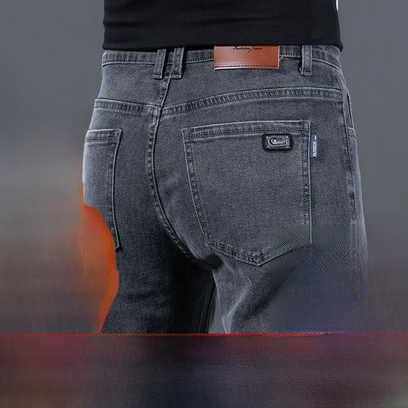 

Мужские джинсы свободного кроя с утепленной флисовой подкладкой, прямые, эластичные, повседневные брюки, рабочая одежда, хлопковый стрейч-деним