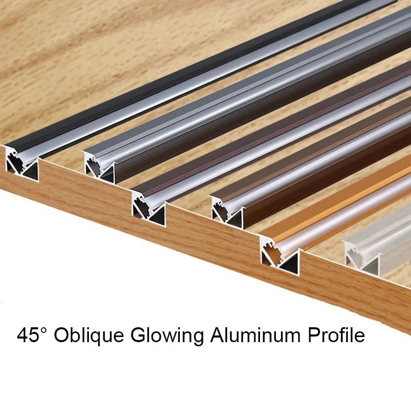 45° Invisble Recessed Aluminum Profile Hidden Backlight Channel With Milky Cover Embedded Cabinet Shelf Led Hard Bar Strip Light