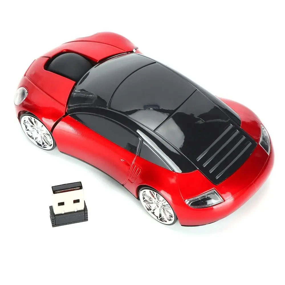 Mouse Divertido em Forma de Carro 2.4G Azul/Vermelho/Rosa/Preto com Luz LED, Mouse Óptico Portátil para Laptop, Setup para Jogos