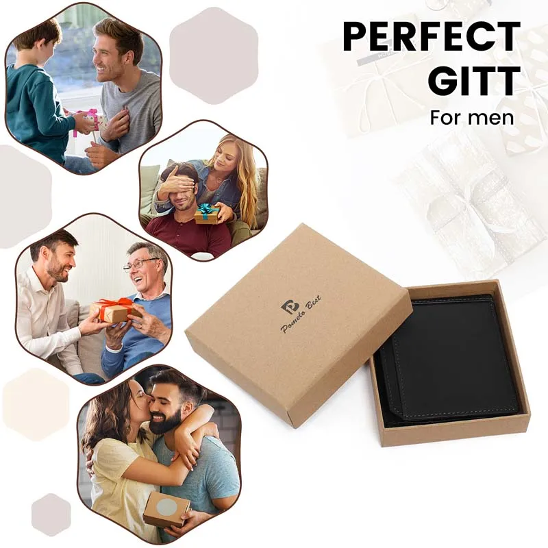 Pomelo Best Genuine Leather Thin Bifold Wallet Credit Card Holder for Men with Coin Pocket Minimalist Wallet suitable for travel